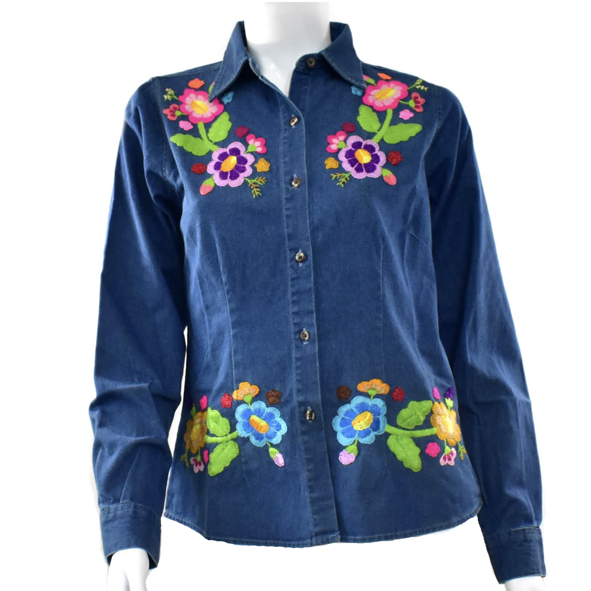 Blusa de mezclilla de manga larga con flores de colores, talla CH. - Tienda  Hecho en Veracruz