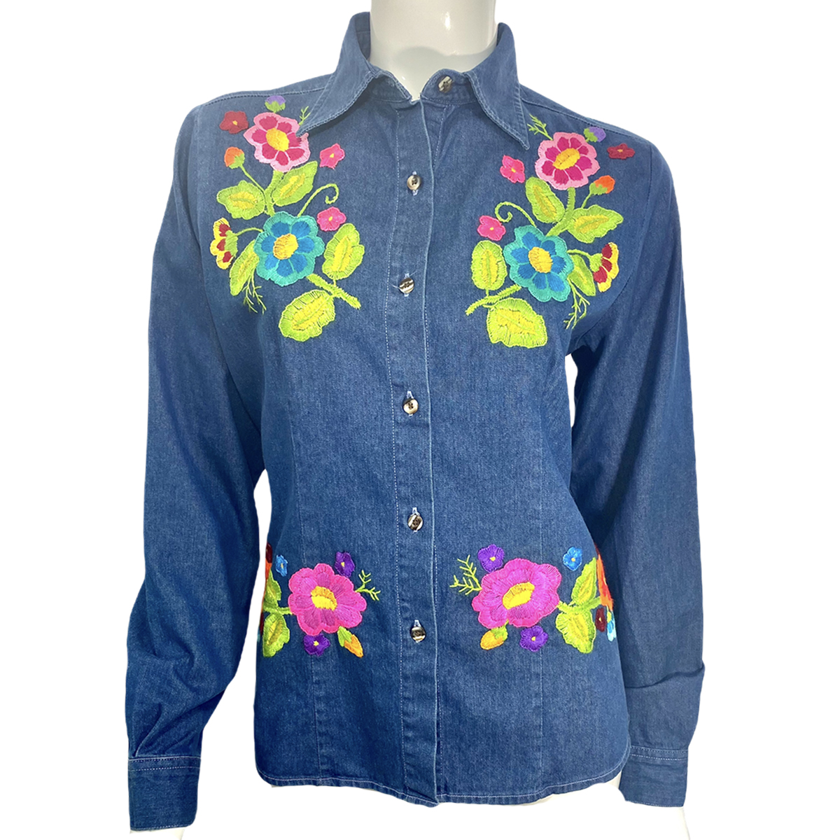 Blusa de mezclilla de manga larga con flores de colores, talla M. - Tienda  Hecho en Veracruz